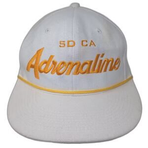 Adrenaline Snapback Hat White Gold 7 1/4 SD CA Embroidered Rope Detail Flat Brim